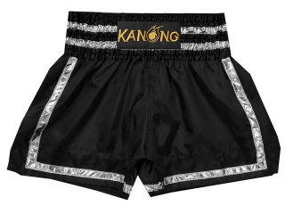Kanong Muay Thai Shorts : KNS-140-Black-Silver Kanong Muay Thai Shorts : KNS-140-Black-Silver
